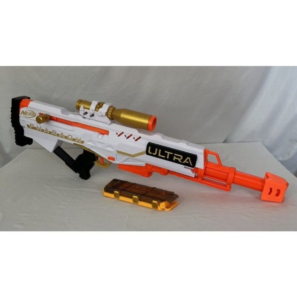 Nerf Ultra Pharaoh 35 Inch White Blaster Gun & 10 Dart Clip *No Darts* Tested